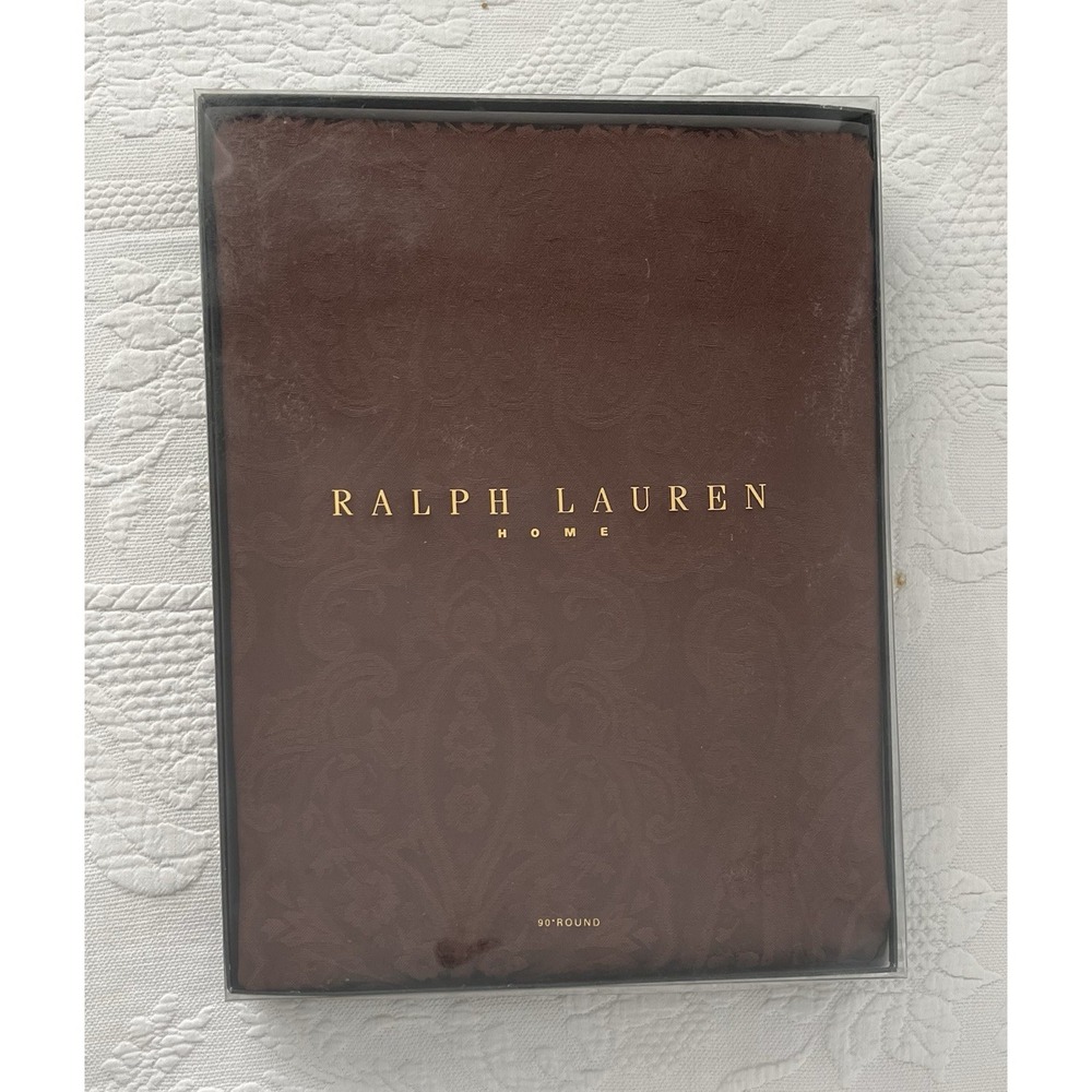 Vintage Ralph Lauren Thoroughbred Paisley BROWN Tablecloth 90" Round NEW RL HOME